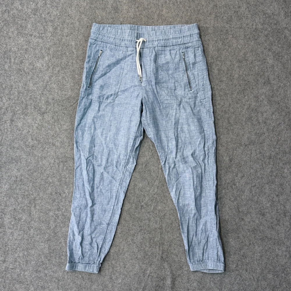 Athleta Blue Chambray Linen Cabo Drawstring Jogger Pants Women's Size 10